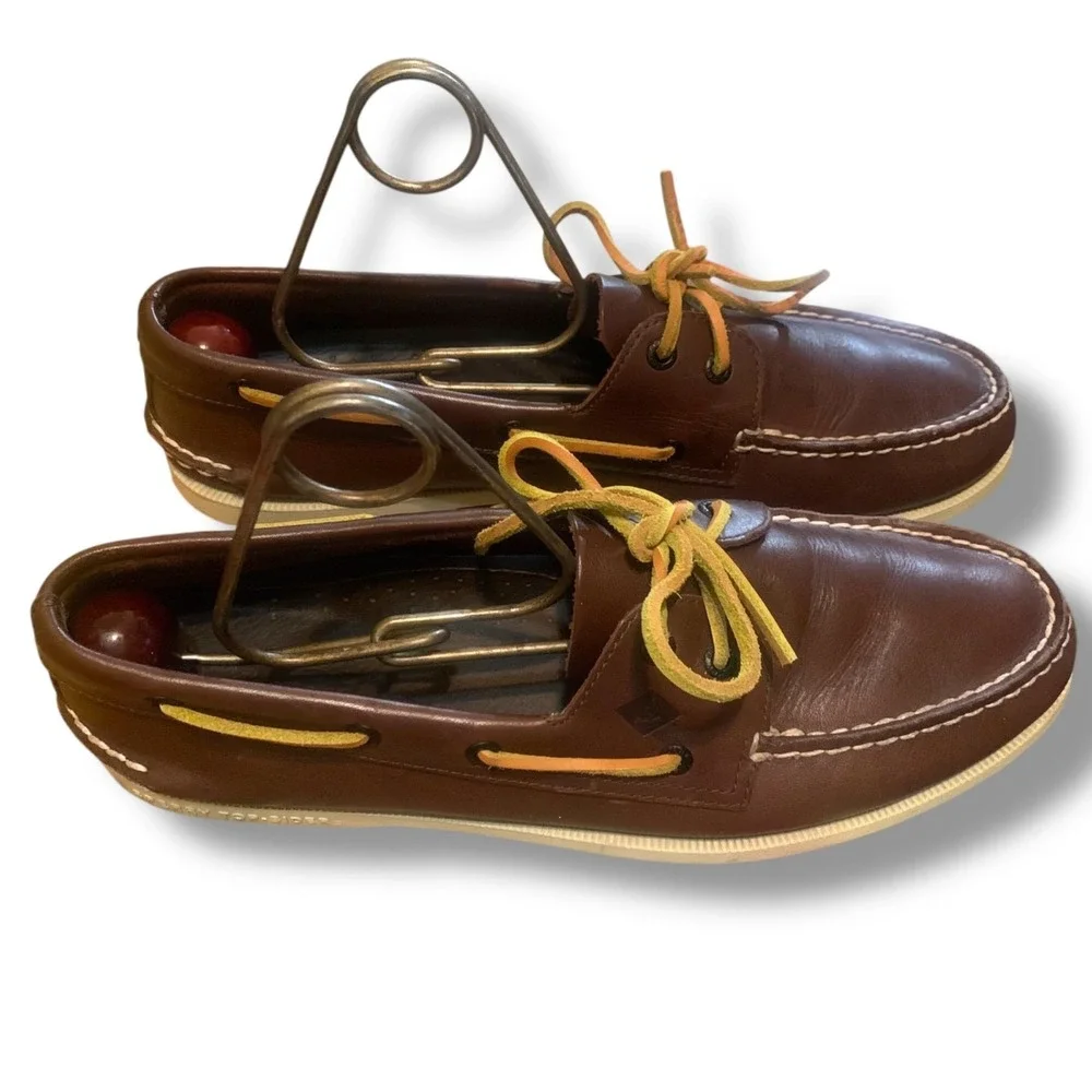 Sperry Top Sider Men's Authentic Original 2 Eye Brown Leather Boat Loafers Sz 12